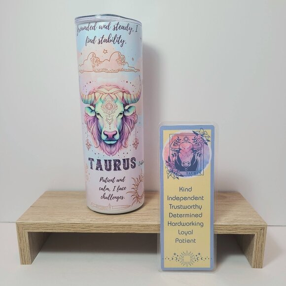 Taurus Zodiac 20 oz Tumbler & Bookmark Gift Bundle - Picture 3 of 10